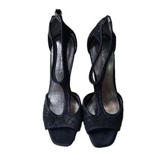 Via Spiga Black Lace Peep Toe Sandals Cutout Stiletto Heels Womens 6M 2296487